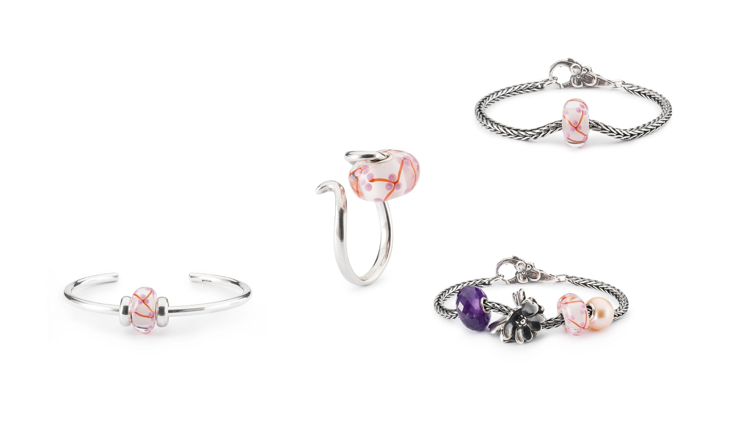 Collage of how to mix and match in different ways the peach blossom bead